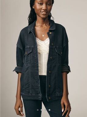 Anthropologie The Weston Denim Knit Boyfriend Jacket by Pilcro